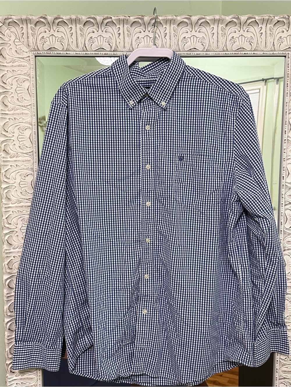 Chaps Navy and White Gingham Button-Down Shirt